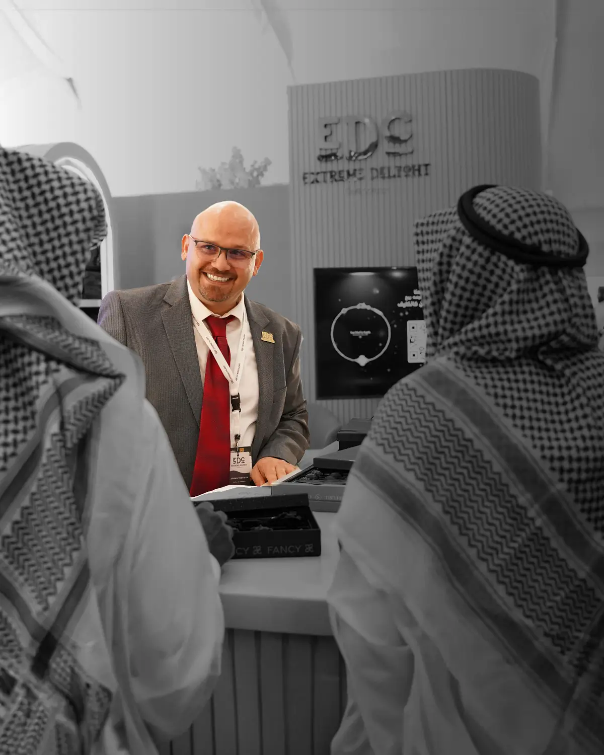Ayman Yaghmour, CEO of EDC, at the EDC stand at an exhibition